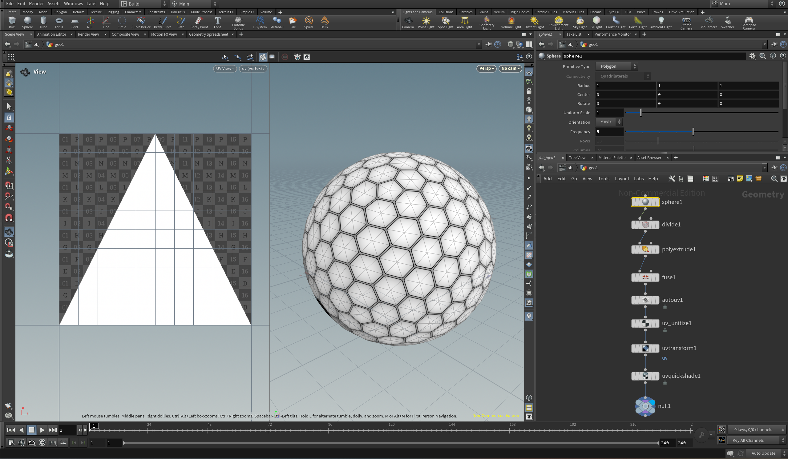 The same resulting mesh and UV mapping but done procedurally in Houdini